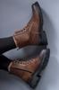 Men's Fashion Faux Leather Flat Heeled Bootie Brown Zipper Boots Shoes