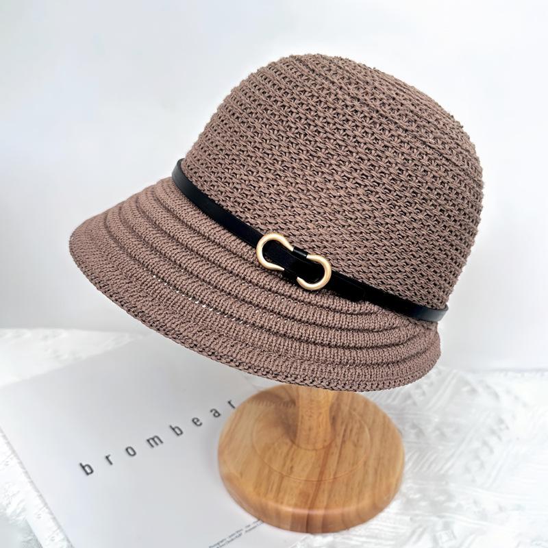 

Knitted basin hat spring and summer sunscreen belt decoration wavy edge folding women s retro casual bucket hat fashion M（56-58cm）