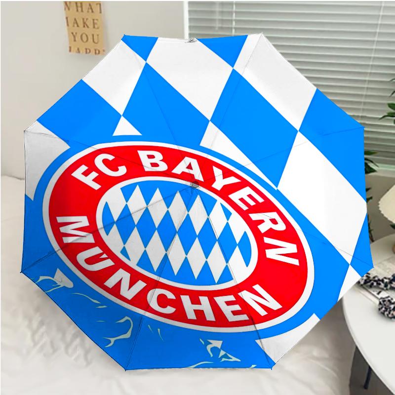 FC Bayern München Logo Print Automatic Umbrella, 8 Rib Iron Frame, Plastic Handle, Suitable for Outdoor Travel &Daily , Ideal Gift