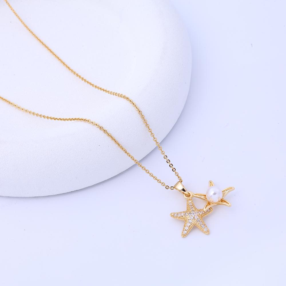 18K rose gold pearl starfish necklace for women, Japanese and Korean versions, fashionable and simple fashion, collarbone chain,