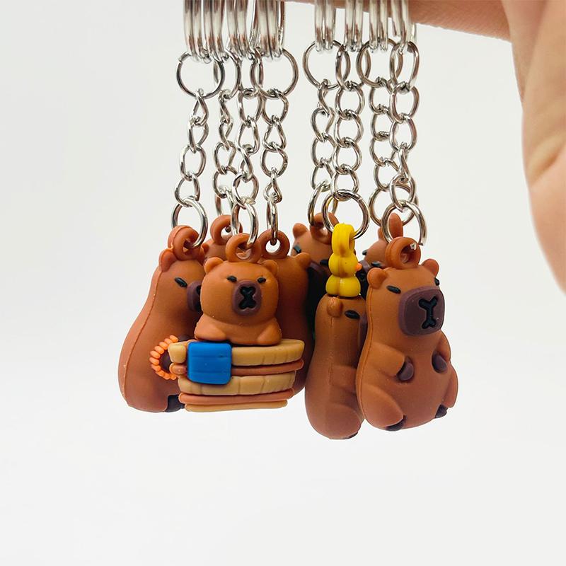 Klíčenka Kawaii Capybara Kreslený 3D přívěsek na klíče se zvířátky PVC držák na klíče taška přívěsek batoh závěsná dekorace pár dárků