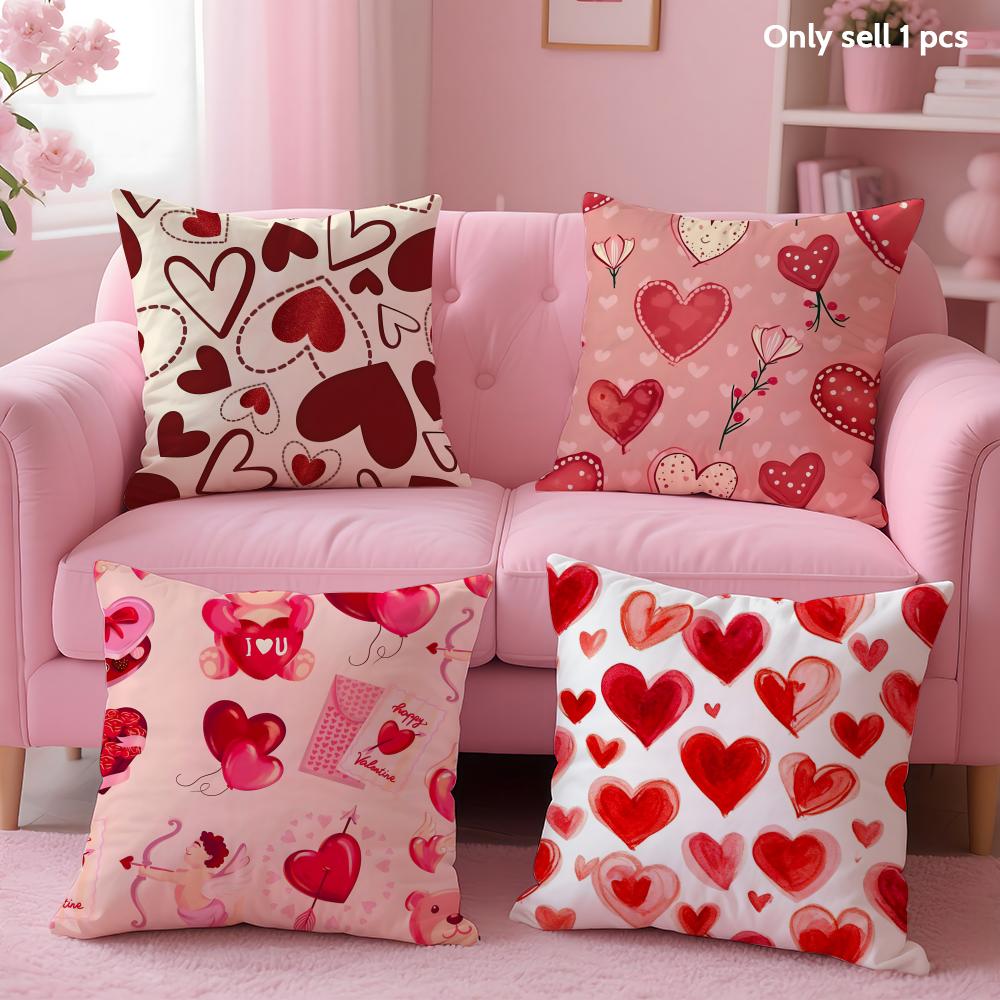 Pink Love Cushion Cover Soft Short Plush Double-Sided Printing Home Decor Machine Washable Pillow Case Gift