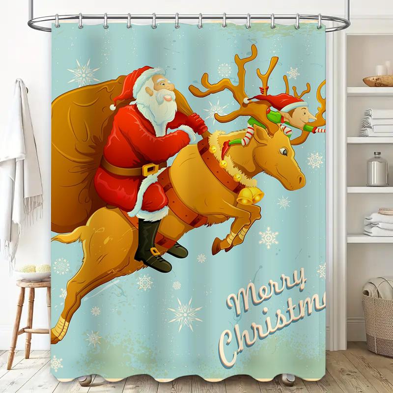 Tu Christmas Shower Curtain Santa Claus Festive Holiday Bathroom Decor Merry Xmas Reindeer Pattern Waterproof Home Textile Gift