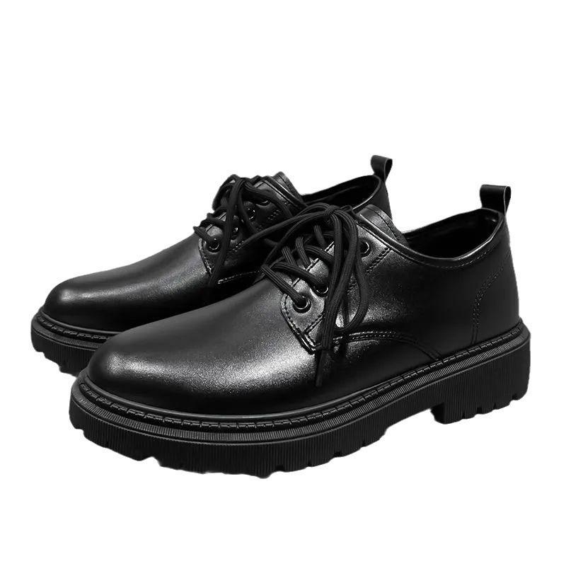 Men's Black British Shoes New Platform Shoes Lace-up Versatile Stylish Casual Men's Shoes