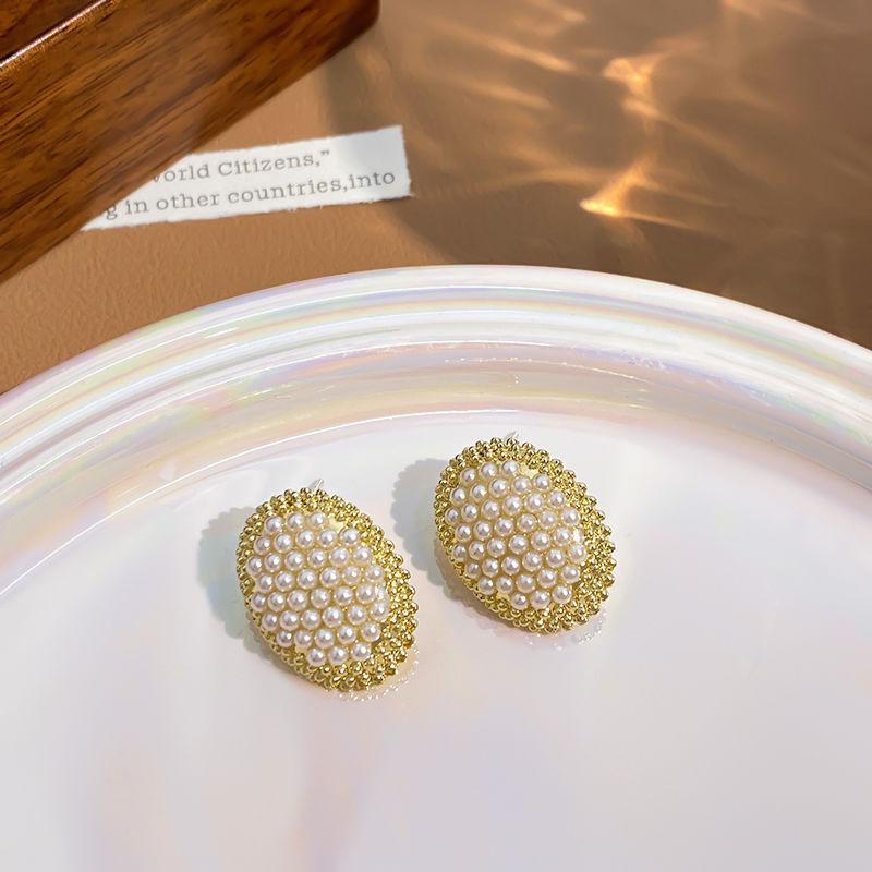 Unique Personality Oval Shape Stud Earrings Vintage Style Metal Shiny Zircon Earrings for Women Luxury Brand New In Party Zircon