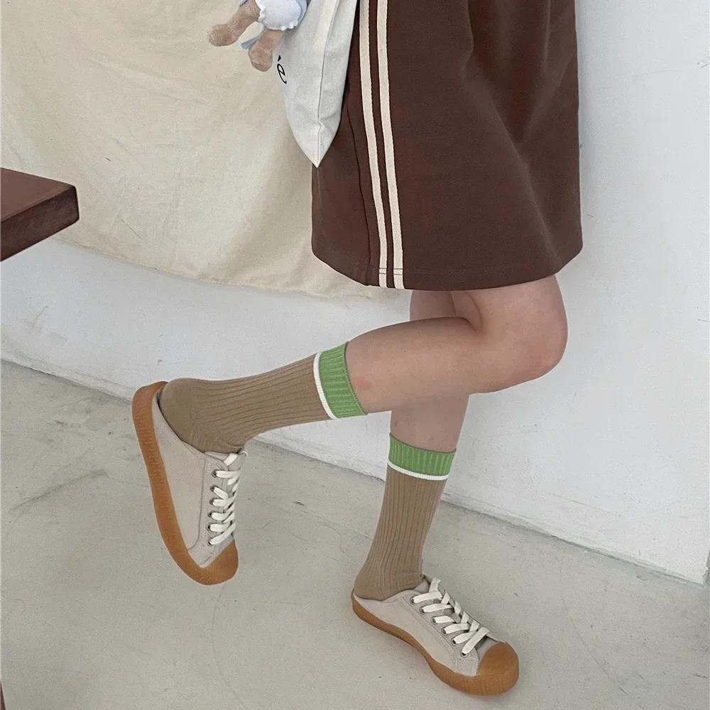 Knitting Cotton Women Socks Korean Fashion Color Matching Elastic Long Socks Casual Fashion Girls Harajuku Streetwear Crew Socks
