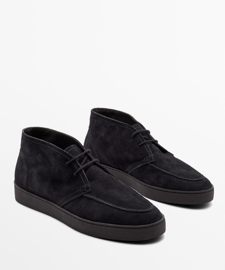 Massimo Dutti Split Suede Stitch Detail Bootie Shoes