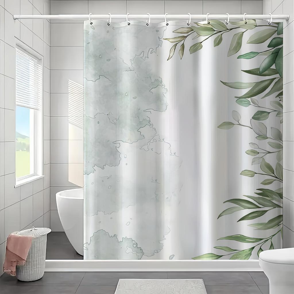Vibrant Modern Art Shower Curtain - Floral & Leaf Design, Machine Washable, Includes Hooks, Multicolor, Classic Style