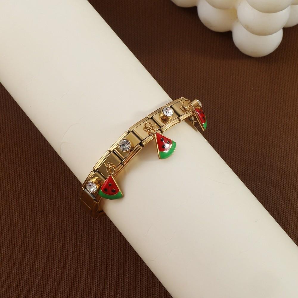 Crystal Fruit Pendant Bangle Elastic Stainless Steel Bracelet Geometric Square Bracelet  Vacation