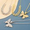 Elegant Accessory Temperament, Full of Rhinestones, Cuban Buckle Accessories for Women, Sweet and Cool, Layered Butterfly Pendant Necklace