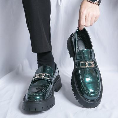 Scarpe da uomo comode in pelle, casual, da lavoro, con suola spessa, tinta unita, slip-on, da uomo, stile streetwear, scarpe da sposa