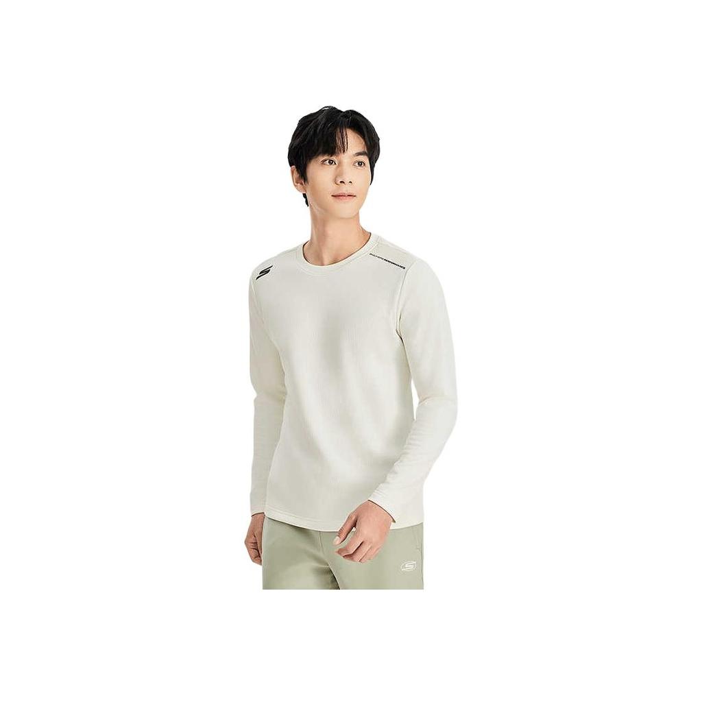 Skechers Basic Sports Series Logo Outdoor Crew Neck Pullover Long Sleeve T-Shirt Men Tops Cotton-Candy-White P424M195-0074
