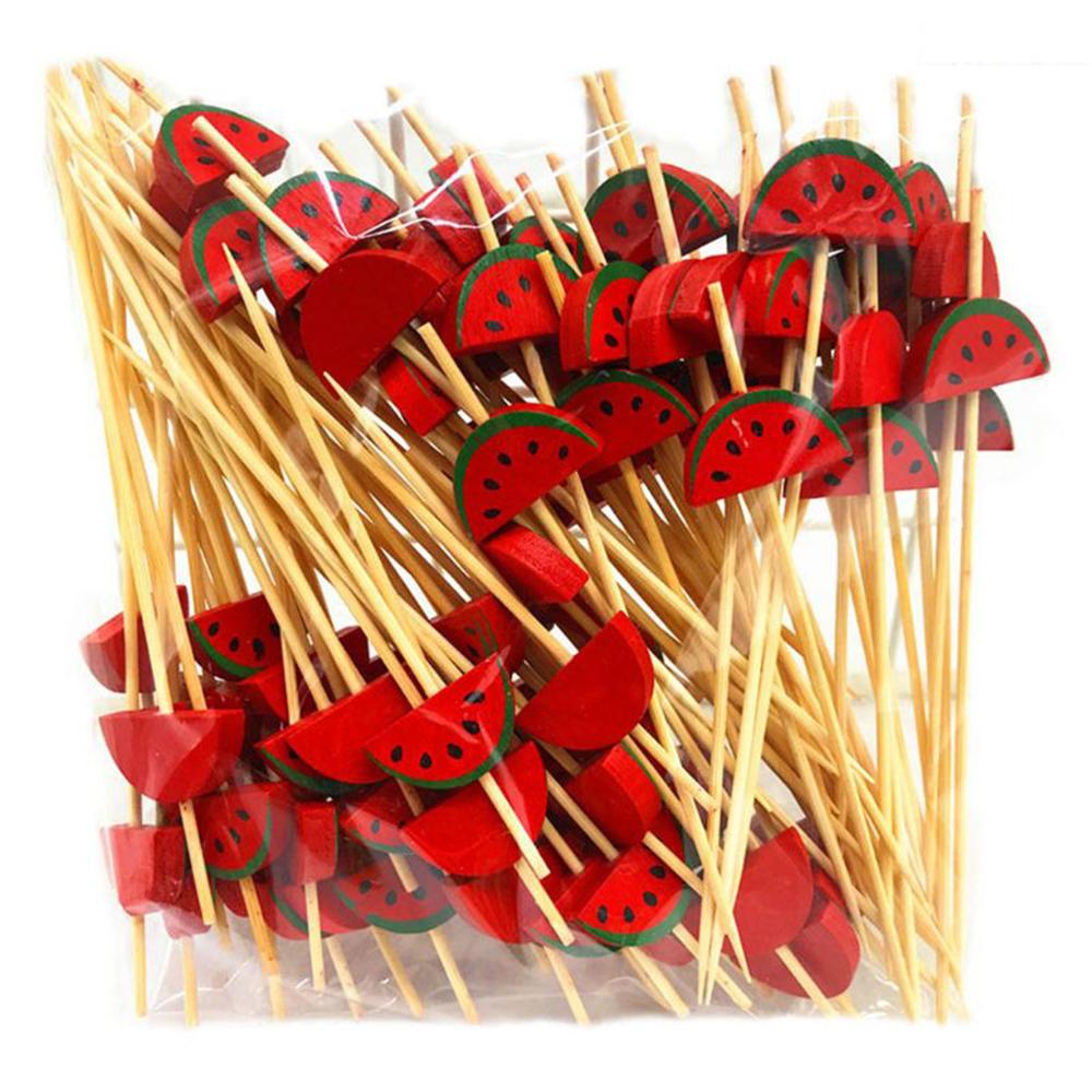 100Pcs Disposable Bamboo Skewers Food Picks Buffet Cupcake Fruit Fork Party Cake Dessert Salad Vegetable Sticks Toothpick Skewer