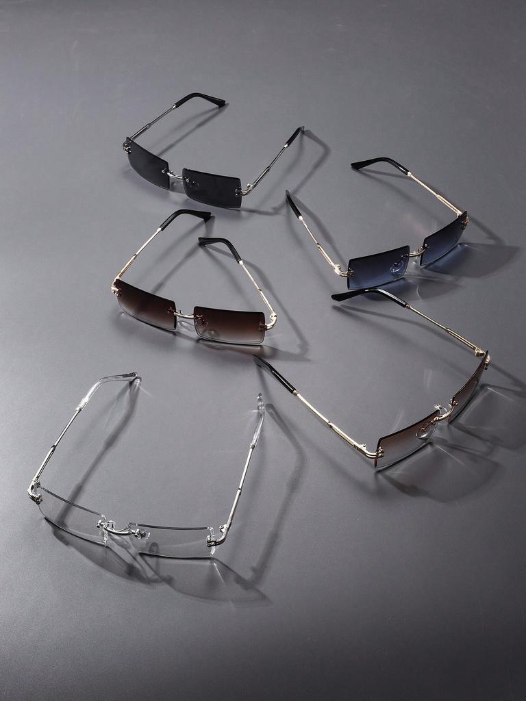 5PCS Men Shades Fashion Metal Rectangular Rimless Women Sunglasses For Daily Life Eyewear Accessories.