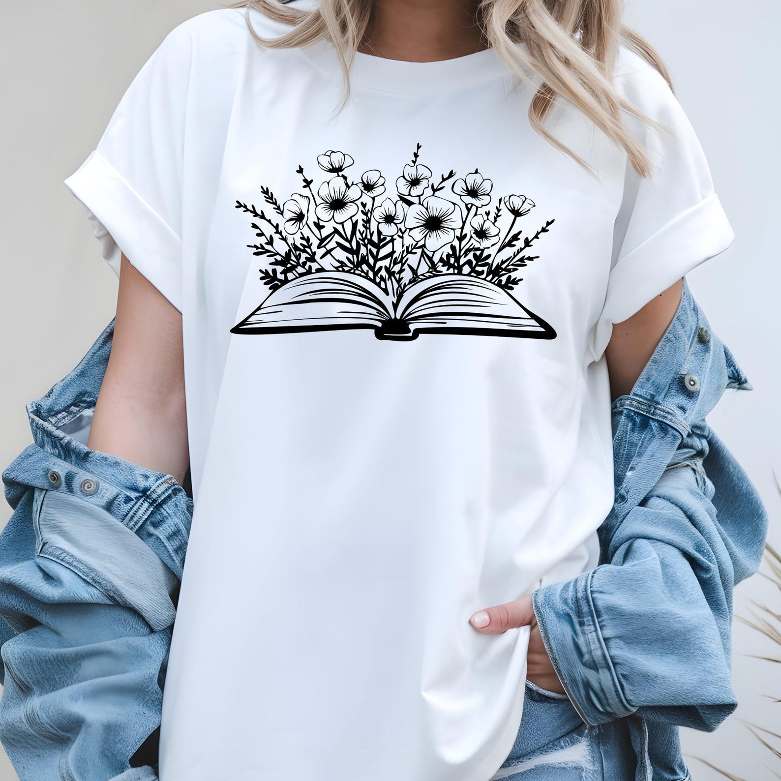 Open Book Women s Tee, Wildflower T-Shirt, Book Lover Top S