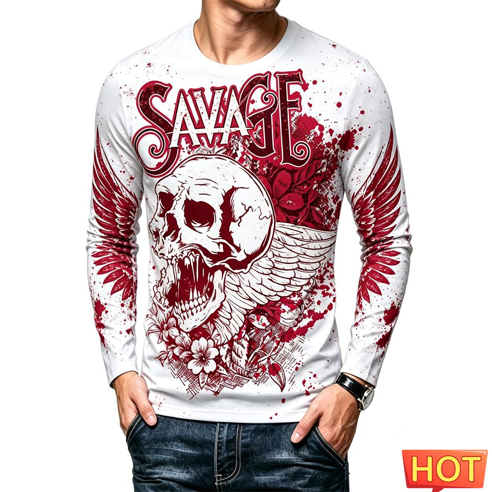 Autumn Long Sleeve T-shirt Funny 3D Skull Print Men's T Shirt Hip Hop Trend Street Clothing Casual O-neck Oversized Pullover Tee