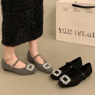 Low Heel Thick Heel Mary Jane Women's Shoes New Autumn and Winter Rhinestone Gentle Evening Shoes with Skirt Single Shoes