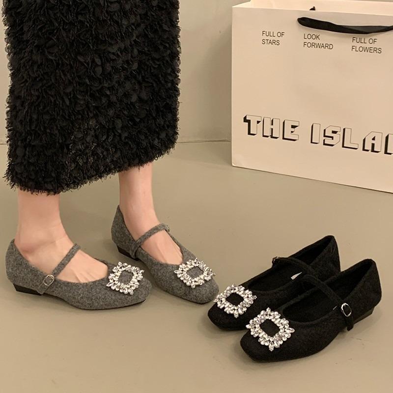 Low Heel Thick Heel Mary Jane Women's Shoes New Autumn and Winter Rhinestone Gentle Evening Shoes with Skirt Single Shoes
