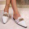 Fashion Women's Pointed Toe Shallow Mouth Slippers Summer New Baotou Shallow Mouth Metal Chain Non-Slip Low Heel Shoes Women Slippers