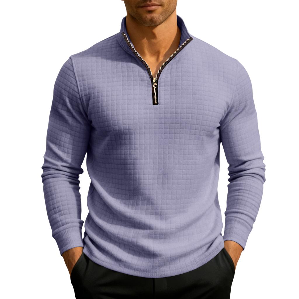 Men's Knit Quarter-Zip Stand Collar Pullover