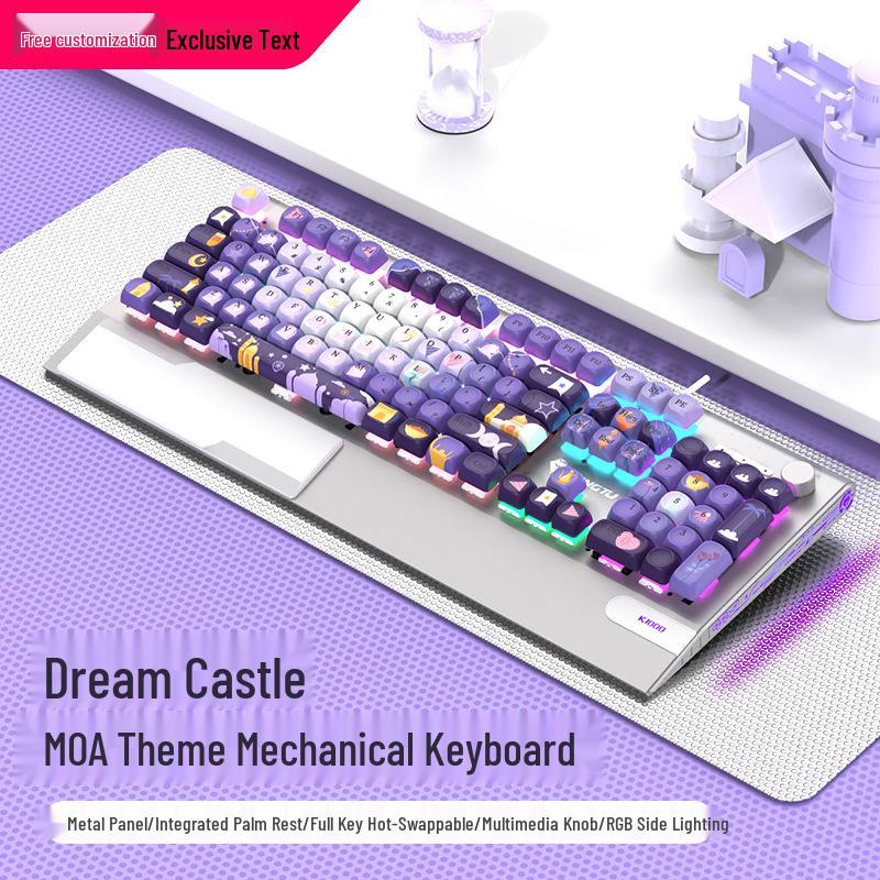 Langtu K1000MOA Mechanical Gaming Keyboard - Wired 104-Key Blue Switch, PBT Keys, for Esports & Office.