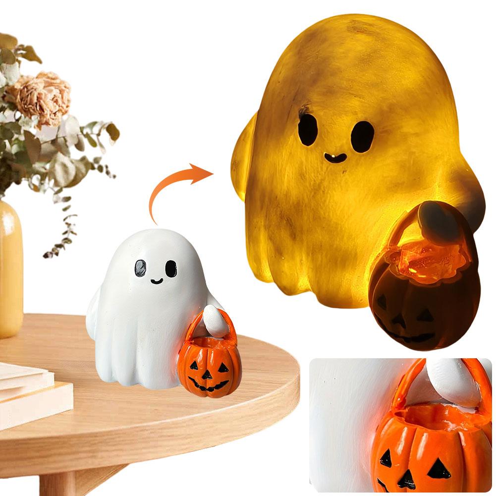 Halloween Ghost Figurine with Pumpkin Spooky Resin Ghost Statue Cute Ghost Figurine for Halloween Decorations Home Decor