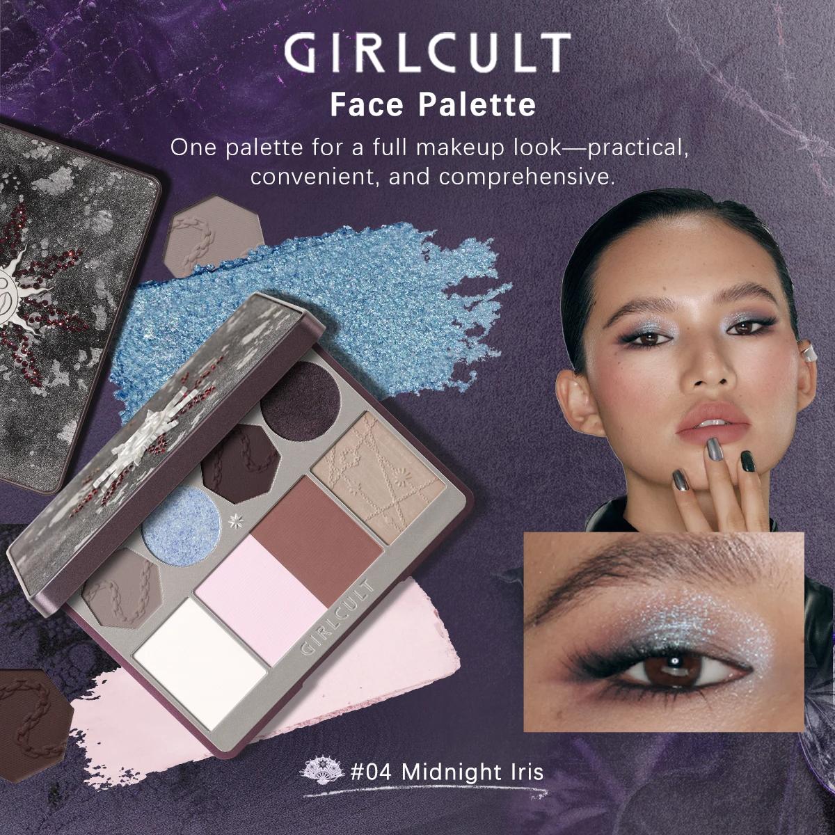 Girlcult Face Palette(04-06),Multi-Purpose,Fine Powder Texture,Smooth & Minimal Fallout,3D Sculpting Effect,Wear Alone or Layer 04 Midnight Iris