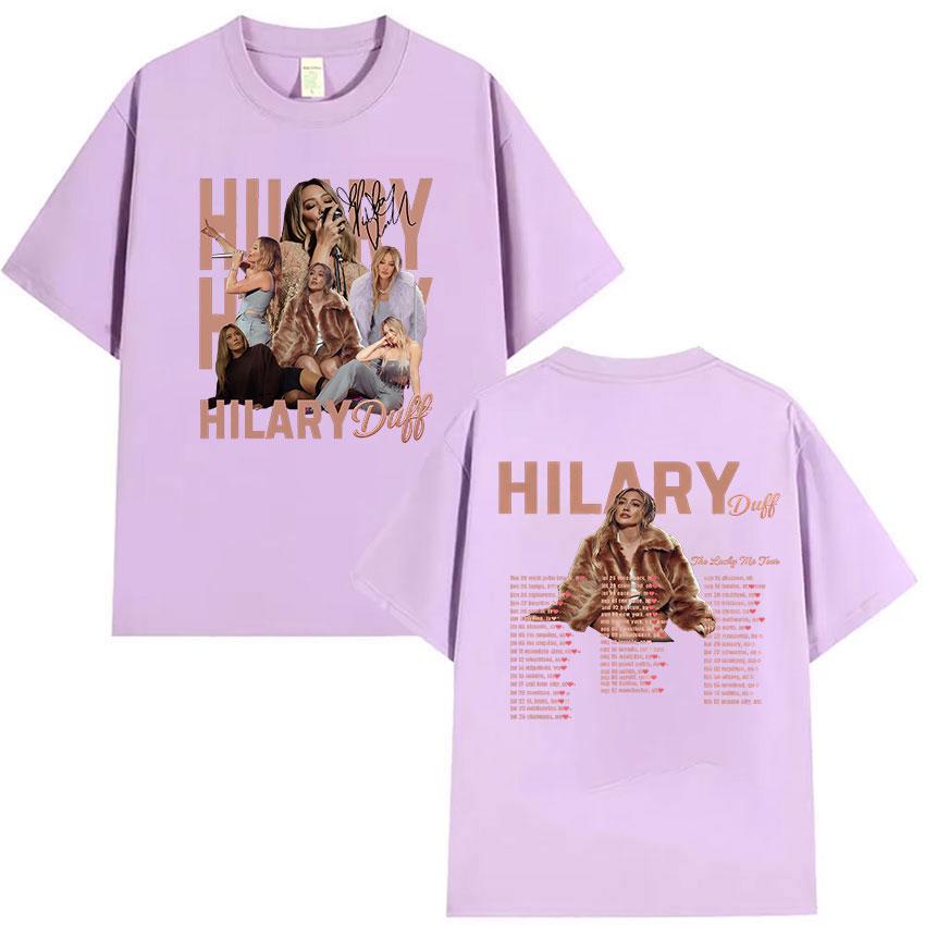 Hilary Duff The Lucky Me Tour 2026 Maglietta Grafica Unisex Donna Harajuku Retro Oversize Cotone Maglietta Abbigliamento Estetico Magliette