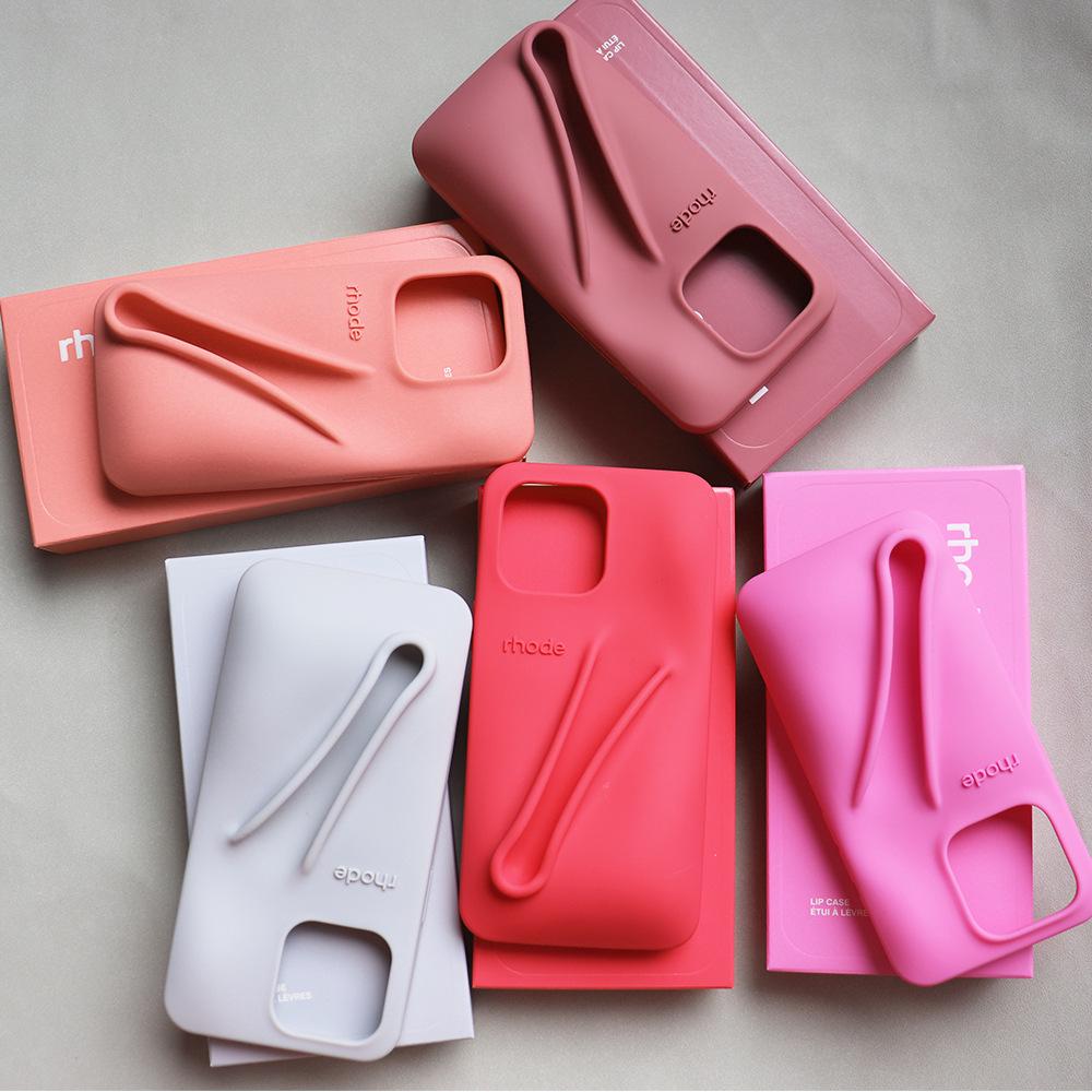 Rhode Silicone Full-Coverage iPhone 13/14/15 Pro Max Case with Lipstick Lip Gloss Design