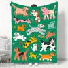 Cheerful Hand Drawn Dogs Throw Blanket,Bright Green Pet Flower Warm Blanket for Couch Trip Pet Lover Household Lovely Room Decor