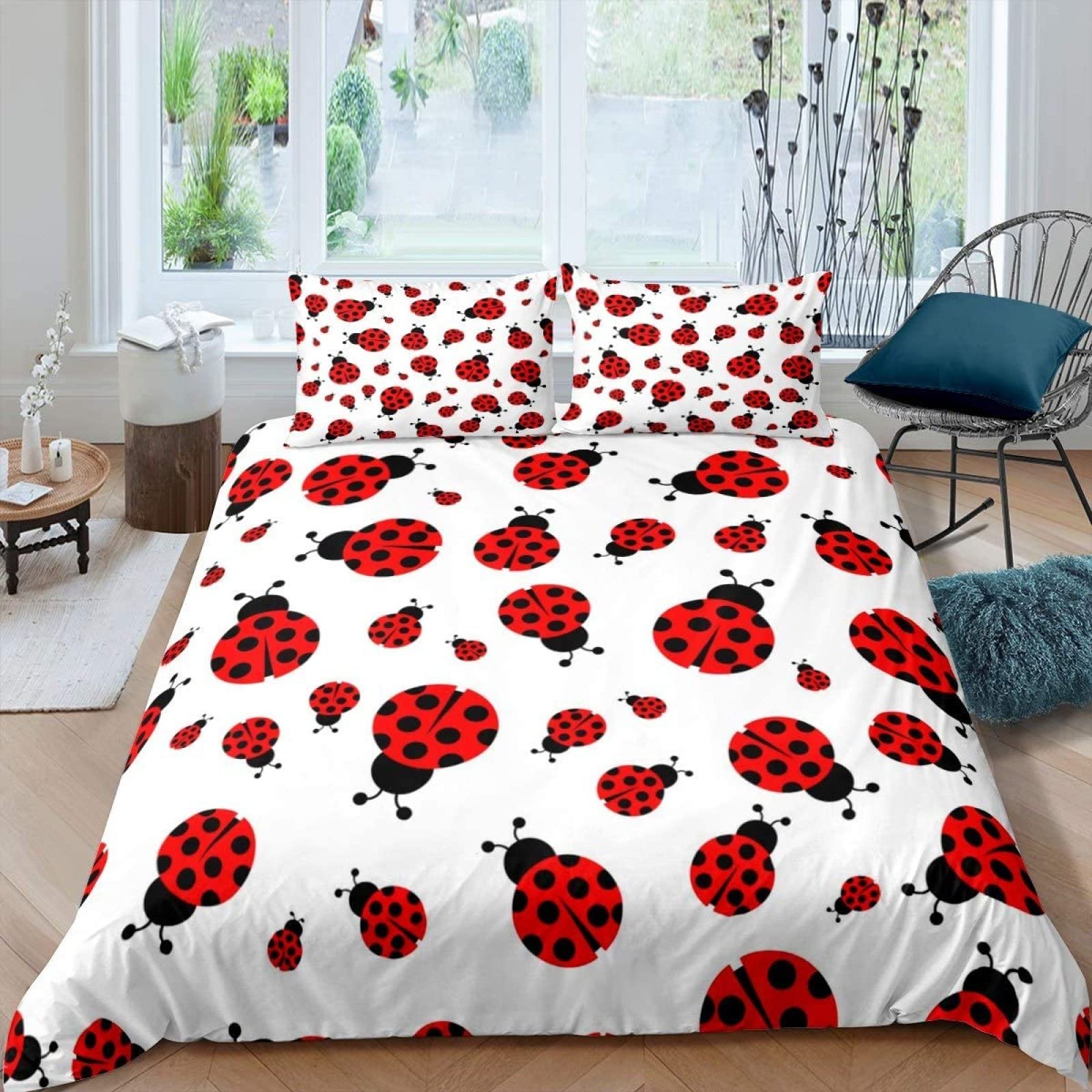

Ladybug Duvet Cover Set 3D Printed Bedding For Boys Girls Soft King Size Quilt Cover 3pcs EU single(135x200cm)