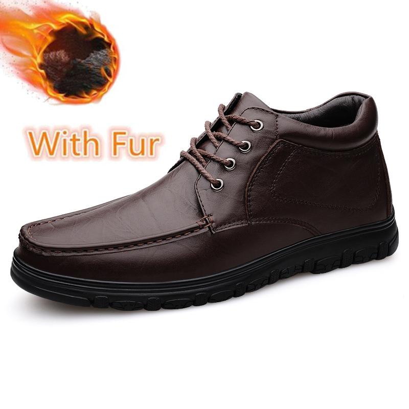 

Новые высокие мужские ботинки из натуральной кожи, износостойкие базовые ботинки для активного отдыха, модные мужские теплые плюшевые меховые зимние ботинки, походная обувь 45