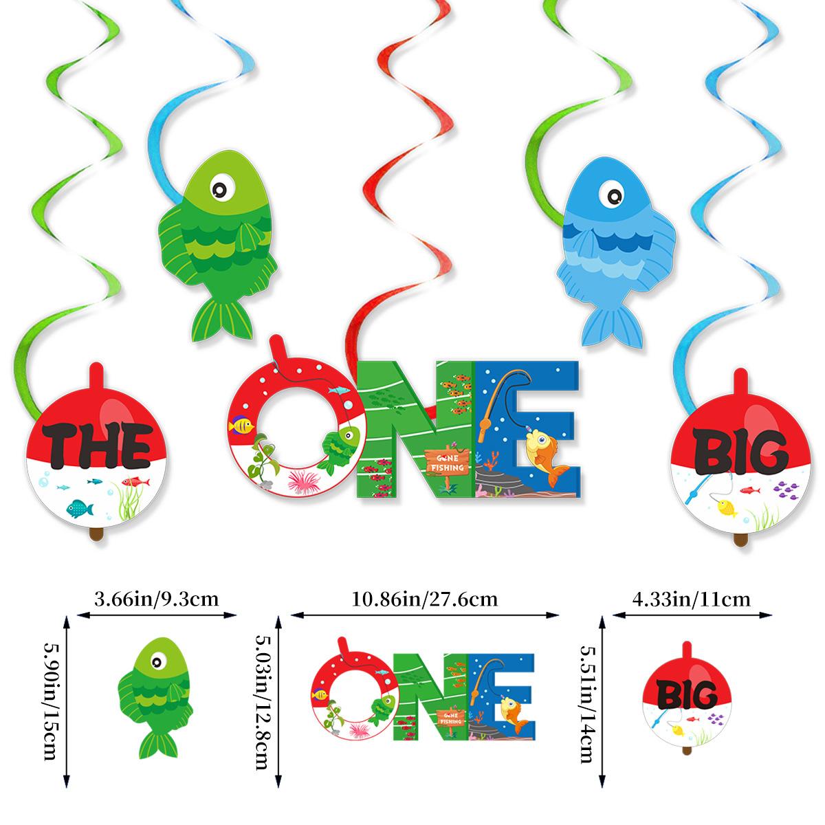 

Retirement Theme Birthday Flag Fishing Latte Flower Small Fish Spiral Pendant Party Supplies 5 pack fishing spiral