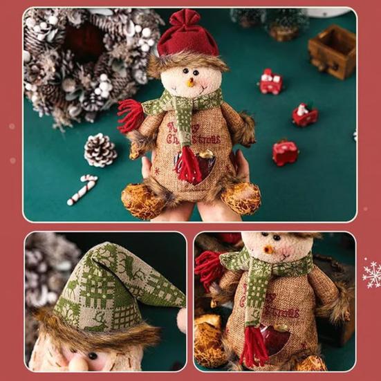 Yousheng Burlap Christmas Gift Bags Zipper Design Plush 3D Santa Snowman Doll Fruit Bags Reusable Fabric Storage Bag for Gifts Candy