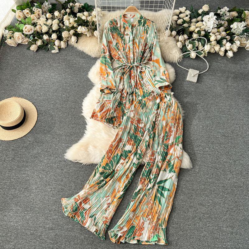 Fashion Wind Lace-up Waist-Controlled Casual Wide-Leg Trousers Tops