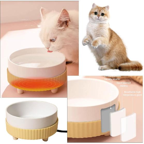 Yellow Thermal Dog Bowl - 350ML Heated Water Bowl for Dogs & Cats, Keeps Drinkable Water Warm In Winter