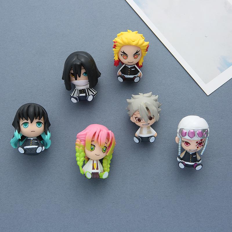 6Pcs/1Set Anime Demon Slayer Figure Kyoujurou Q Version Muichirou Model Sanemi Toy Obanai Kanroji Mitsuri Set Doll Decorate Gift