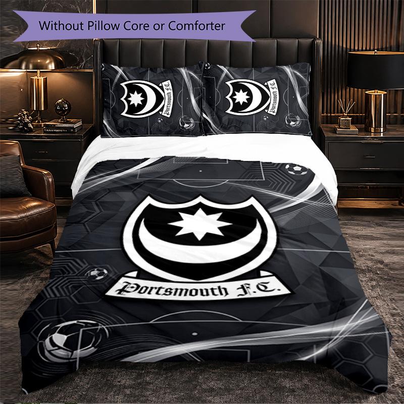 Portsmouth FC Themed Bedding 3Pcs Duvet Cover Set Decorative Bed Linen For Teen Room Home Decoration