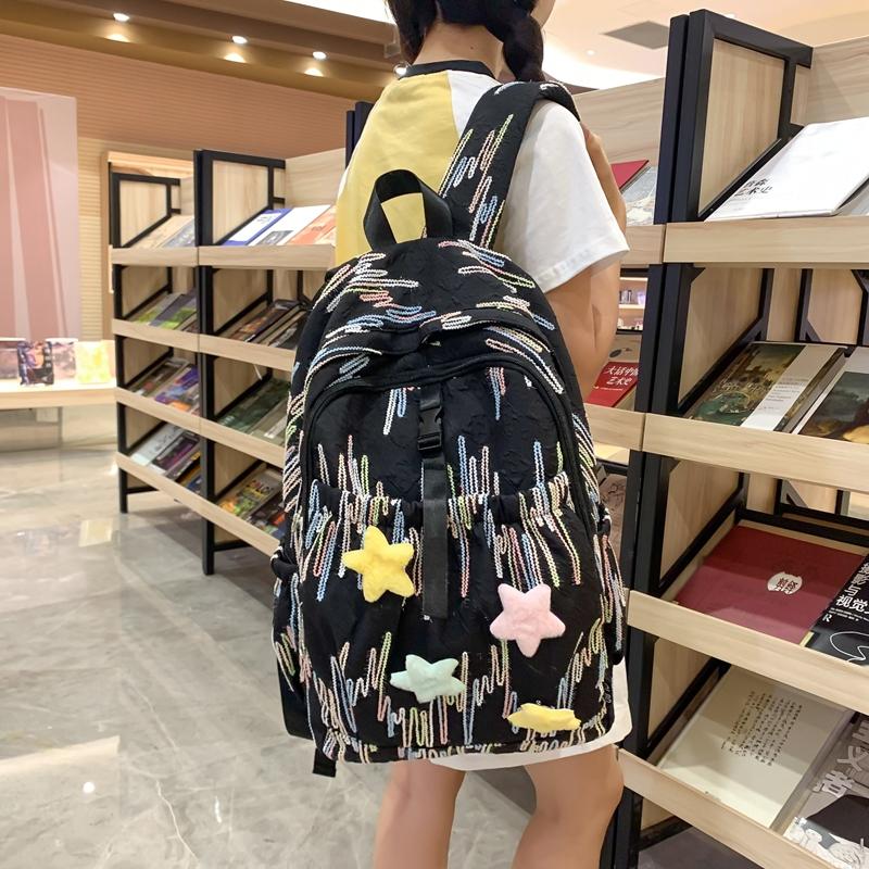 Junior High School Schoolbag Colorful Embroidery Women's Large Capacity Backpack Student Backpack