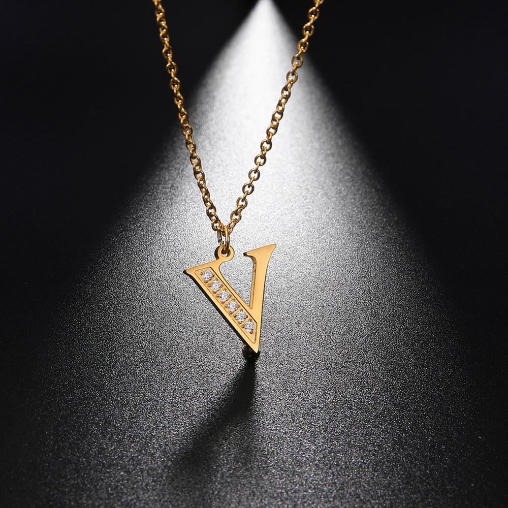 My Shape A-Z Letters Necklaces Girls Initials Alphabet Gold Color Chains Stainless Steel Rhinestone Name Pendant Choker Jewelry