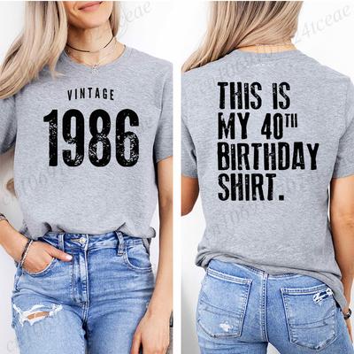 UnisexS Lässiges T-Shirt mit Vintage 1986 Geburtstag 40. T-Shirts Harajuku Tees Kurzarm Lässige Ästhetische Kleidung Personalisiert