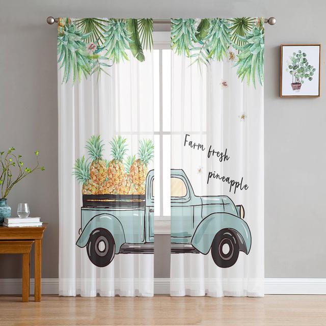 Toucan Flower Fruit Tropical Plants Pineapple Map Tulle Sheer Window Curtains For Living Room Bedroom Tulle Voile Curtains Decor