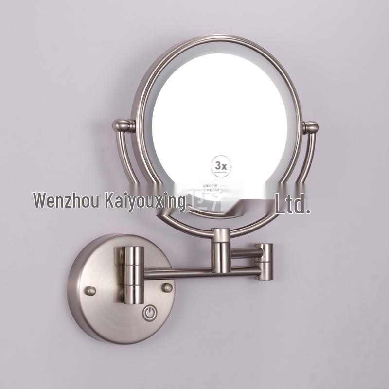 Wall-Mounted LED Touch Makeup Mirror with Recessed Wiring, Telescopic Fold, for Hotel Bathrooms