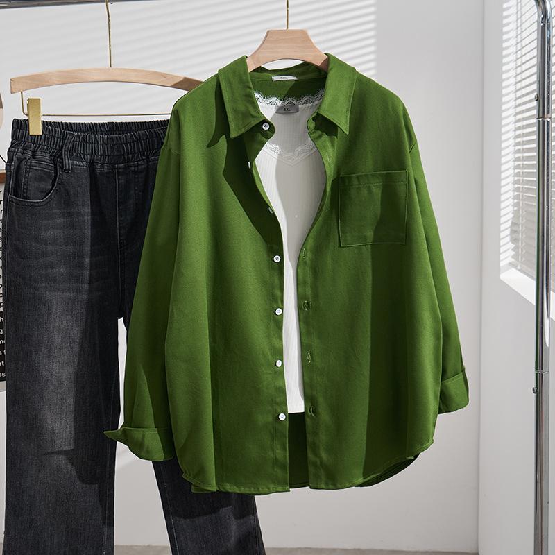 Women Plus Size Cotton Shirt Lapel Long Sleeve Loose Oversized Casual Blouse For Autumn Spring