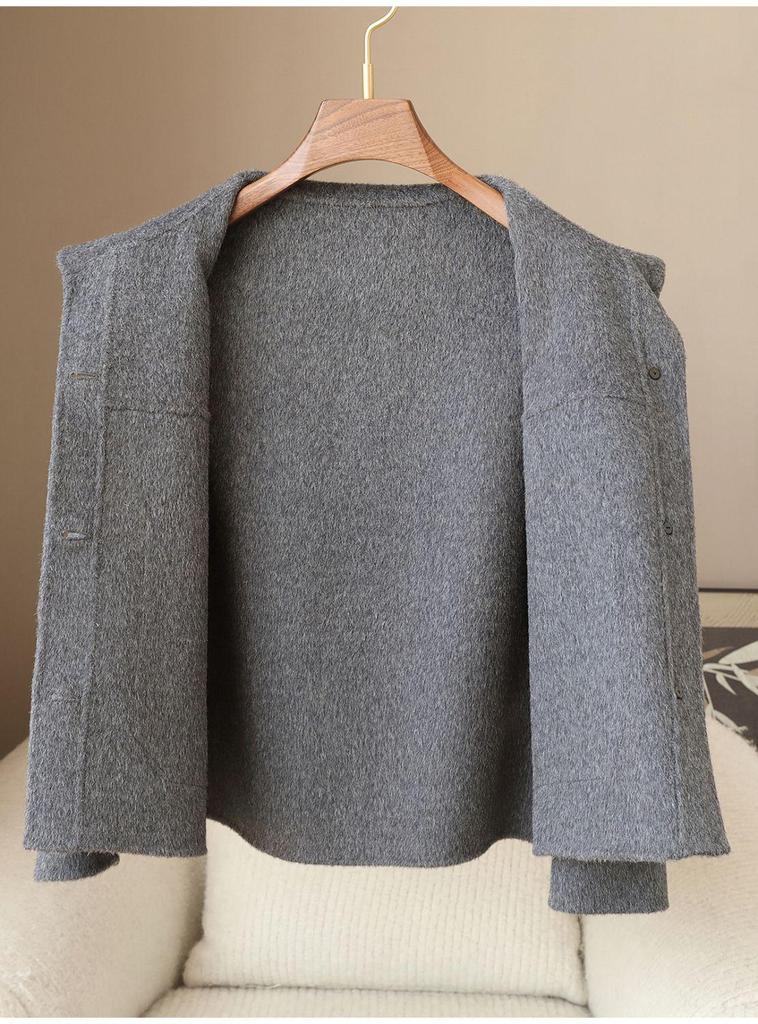 Spring 2025 Petite Stand Collar Women's Overcoat - 100% Double-sided Camel Hair Woolen Coat