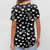 Women V Neck Printed Scrub Top with Heart Pattern Short Sleeve Uniform Top for Veterinary