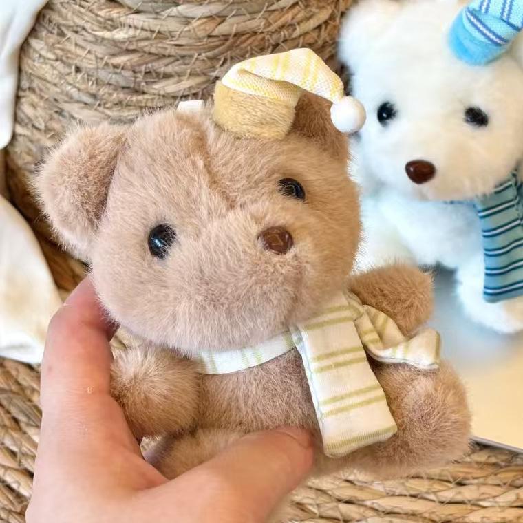 Cute Girl with A Heart Full of Scarf, Soft and Cute Little Bear Plush Pendant Keychain Package, Cute Doll