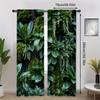 2pcs Natural Green Forest Print Curtains - Machine Washable Polyester, Semi-Transparent with Vibrant Moss & Foliage Design for B