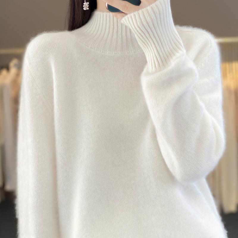 Thickened Half-high Neck Sweater for Women In Autumn and Winter New Simple and Versatile Cashmere Knitted Sweater Warm Base Shirt