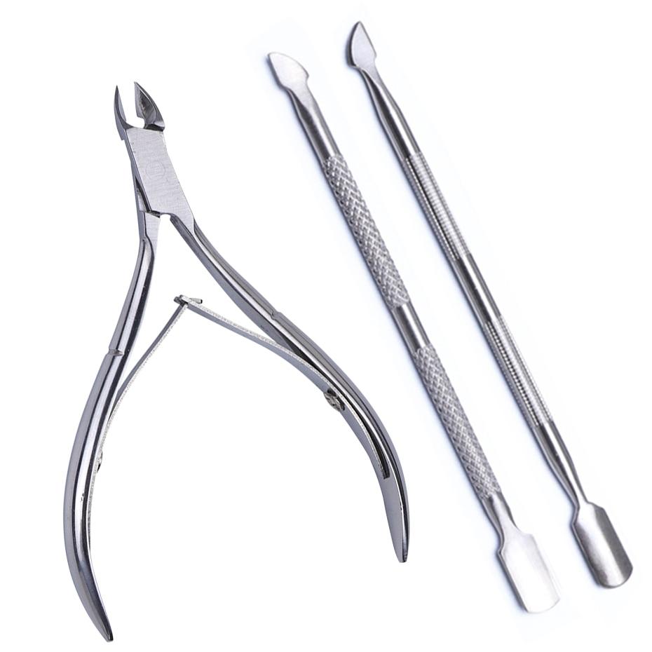 3PCS/Set Stainless Steel Cuticle Nippers Trimmer Cuticle Pusher Remover Pedicure Manicure Tools